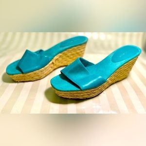 Nine West Turquoise Woven Wedge Heels​